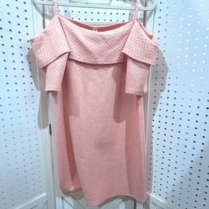 Audrey Ann Pink Textured Cold Shoulder Ruffle Dress Metallic Patterned